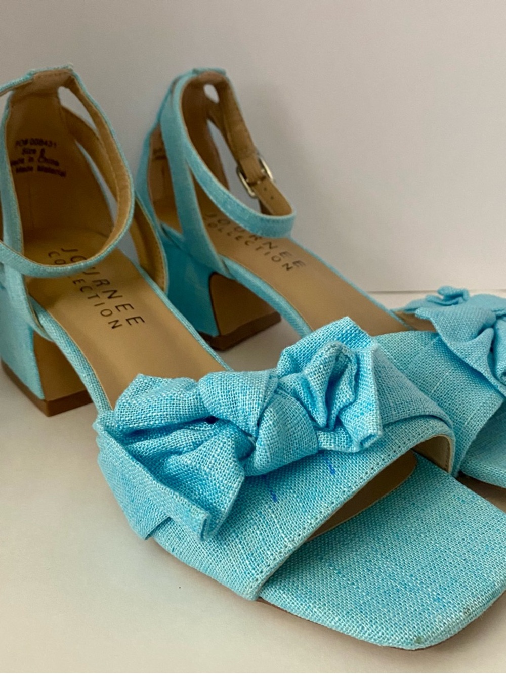 Journee Collection Light Blue Bow Block Heel Sandals - Picture 6 of 6